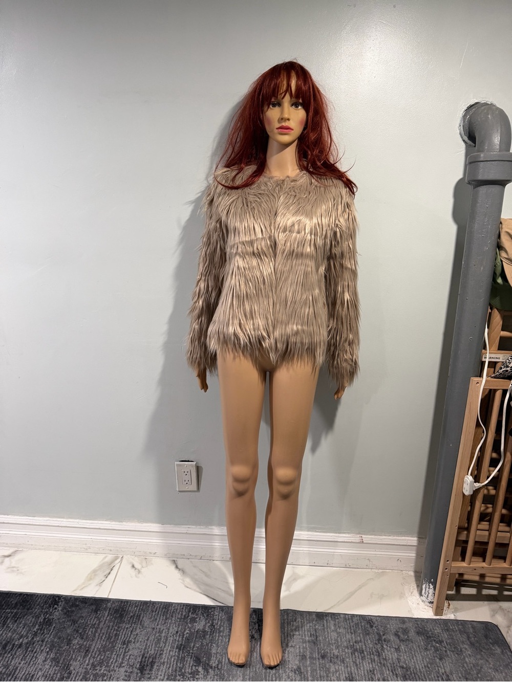 Women's Faux Fur Taupe Robe Jacket - Taupe
